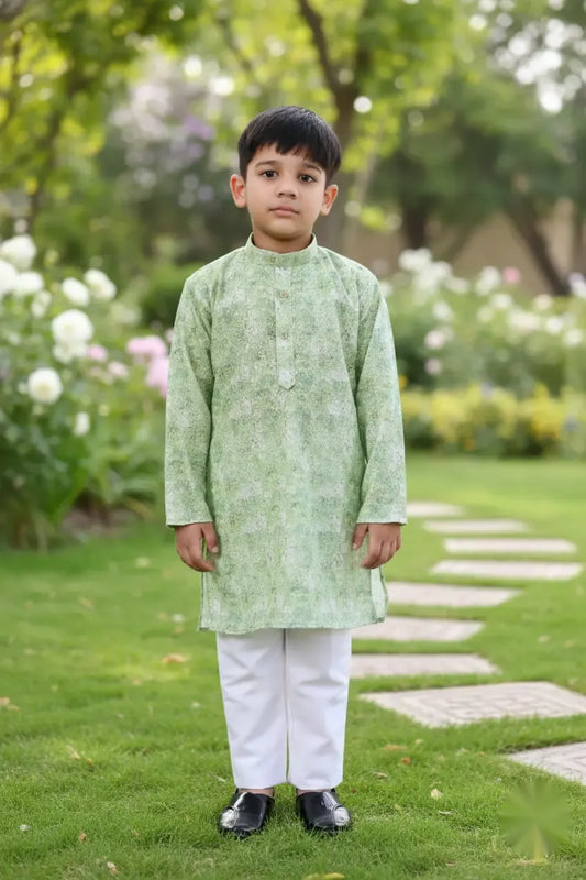 Emerald Green Printed Kurta Pajama Set for Boys
