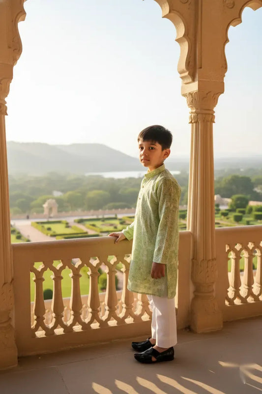 Emerald Green Printed Kurta Pajama Set for Boys