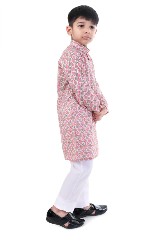 Vibrant Multi-Color Printed Kurta Pajama Set for Boys