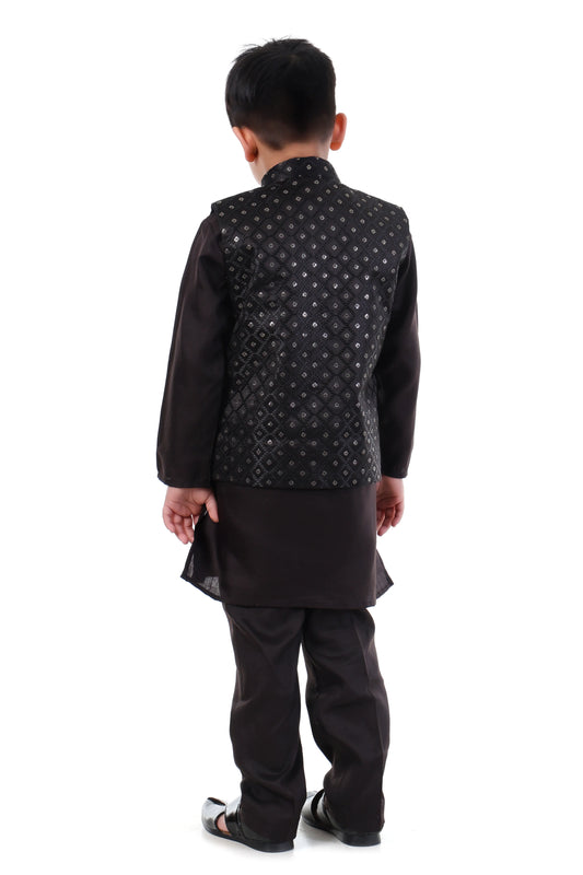 Royal Noir Black Kurta Koty Set for Boys Festive Wear