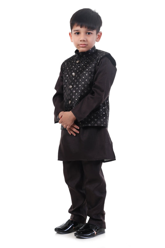 Royal Noir Black Kurta Koty Set for Boys Festive Wear