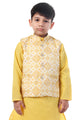 Golden Glow Yellow Printed Kurta Koty Set for Boys