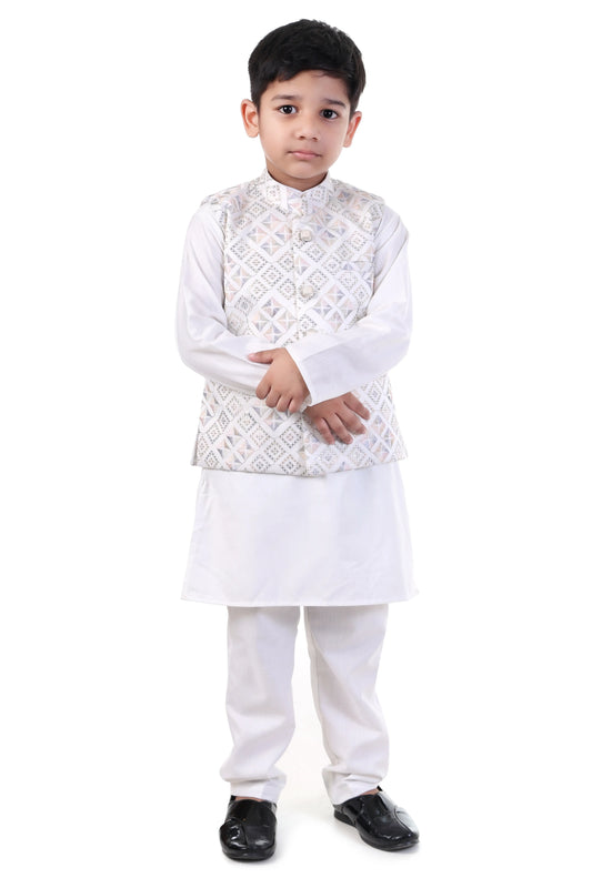 Starlight Ivory Embroidered Kurta Koty Set for Boys
