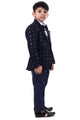 Navy Blue Velvet Embroidered Tuxedo Suit for Boys
