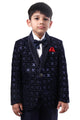 Navy Blue Velvet Embroidered Tuxedo Suit for Boys