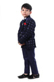 Navy Blue Velvet Embroidered Tuxedo Suit for Boys