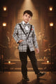 White Check Pattern Premium Tuxedo Suit for Boys