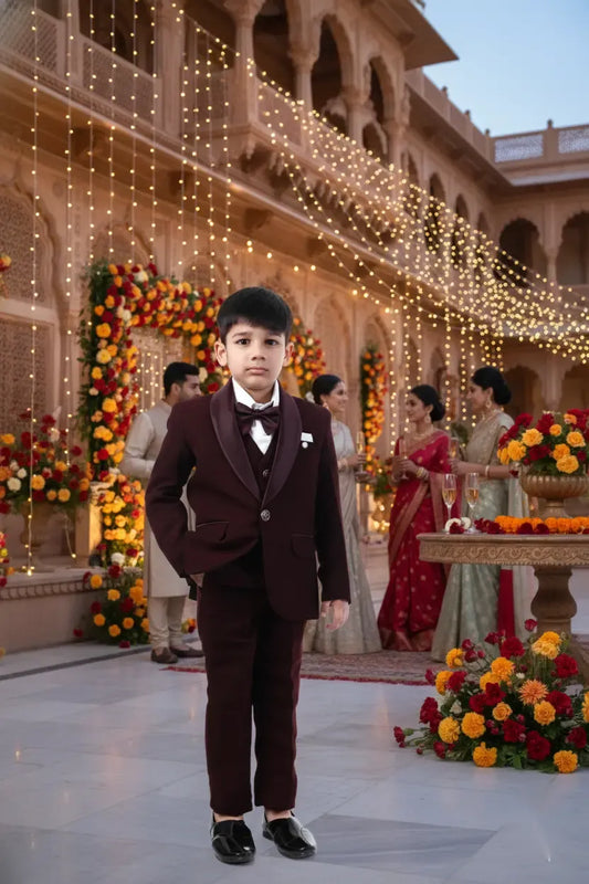 Burgundy Wine Premium Tuxedo Suit for Boys Party Wear