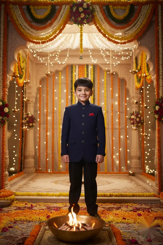 Regal Navy Blue Jodhpuri Suit for Boys Ethnic Wear