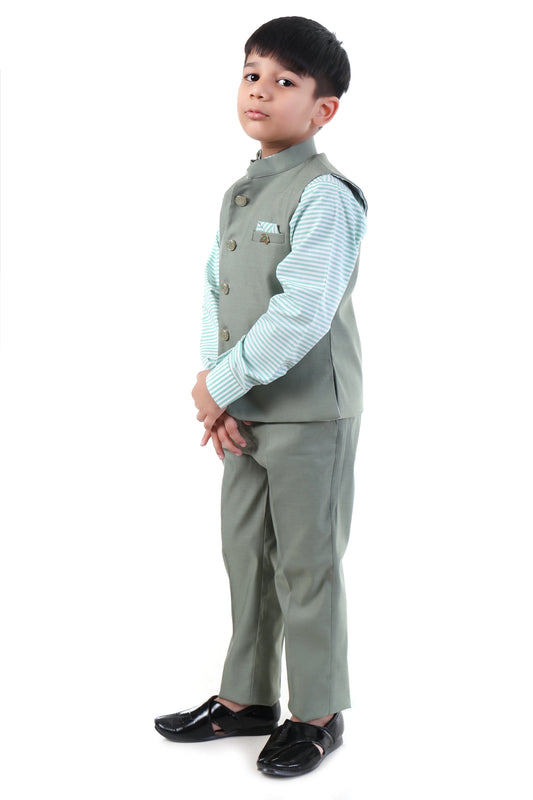 Emerald Elegance Boys Festive 3-Piece Jacket Suit