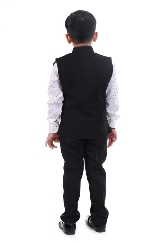 Jet Black 3-Piece Asymmetric Jacket Suit for Boys