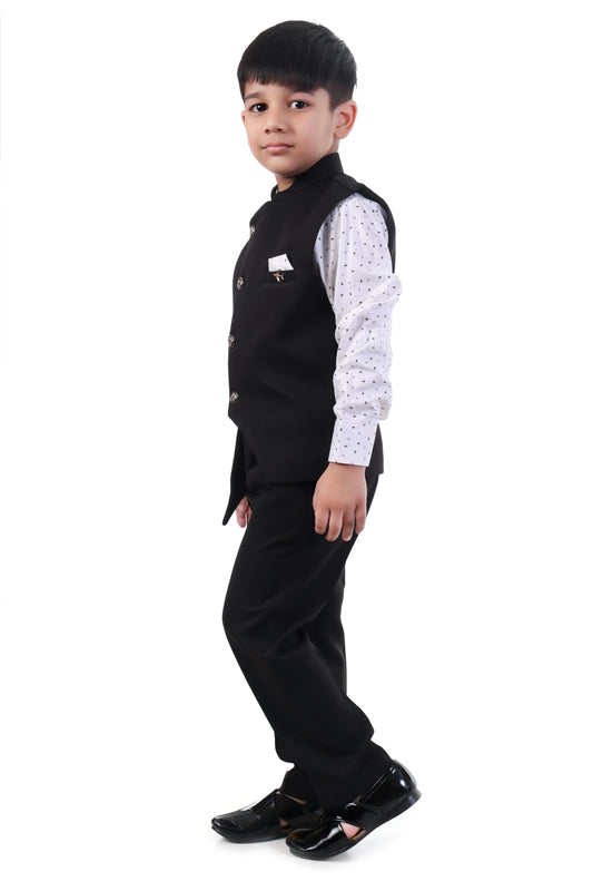 Jet Black 3-Piece Asymmetric Jacket Suit for Boys