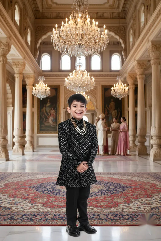 Midnight Prince Boys Indo-Western Sherwani Set