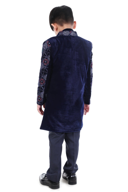 Royal Navy Bloom Embroidered Indo-Western Outfit for Boys