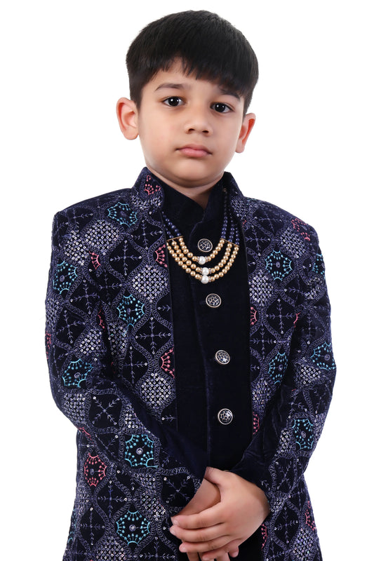 Royal Navy Bloom Embroidered Indo-Western Outfit for Boys