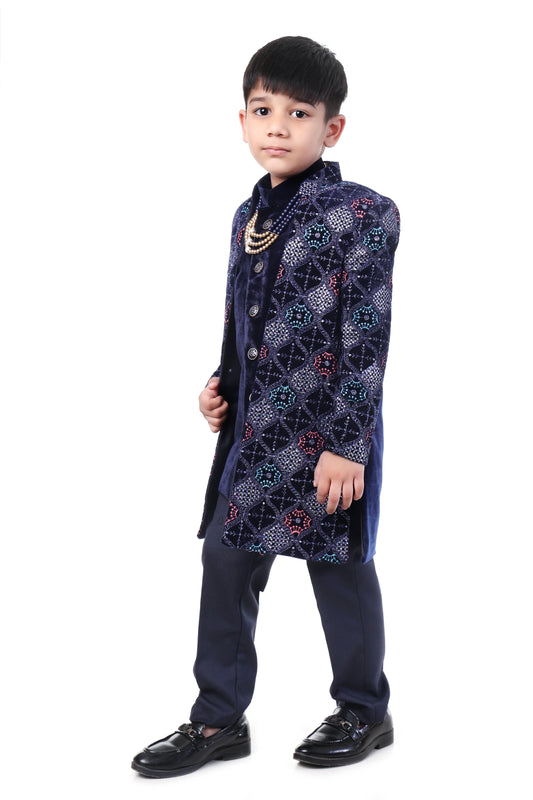 Royal Navy Bloom Embroidered Indo-Western Outfit for Boys