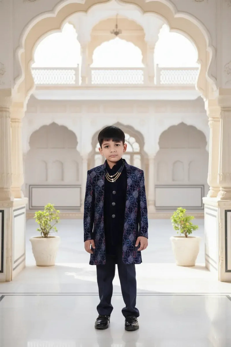 Royal Navy Bloom Embroidered Indo-Western Outfit for Boys