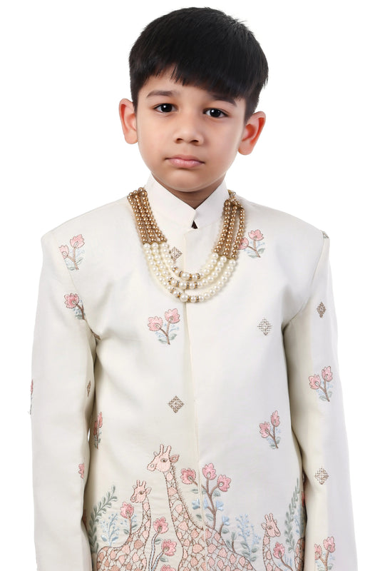 Giraffe Garden Embroidered Indo-Western Outfit for Boys