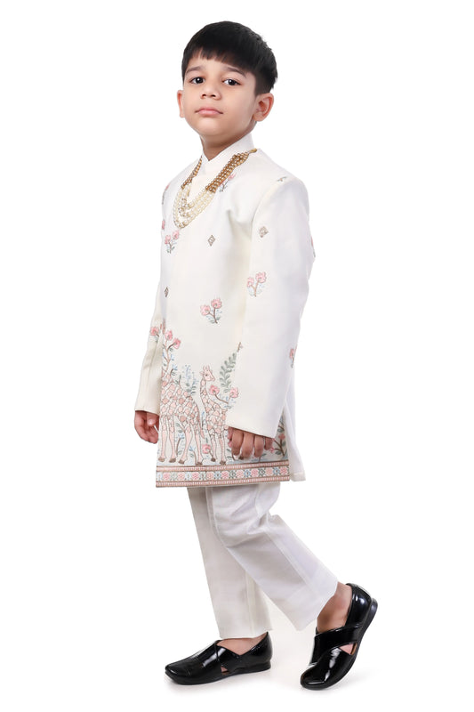 Giraffe Garden Embroidered Indo-Western Outfit for Boys