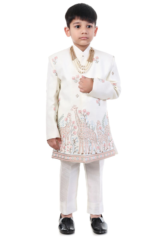 Giraffe Garden Embroidered Indo-Western Outfit for Boys
