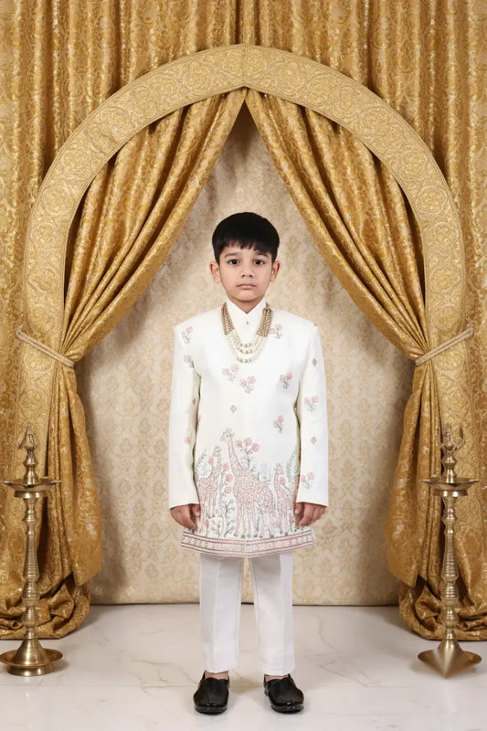 Giraffe Garden Embroidered Indo-Western Outfit for Boys