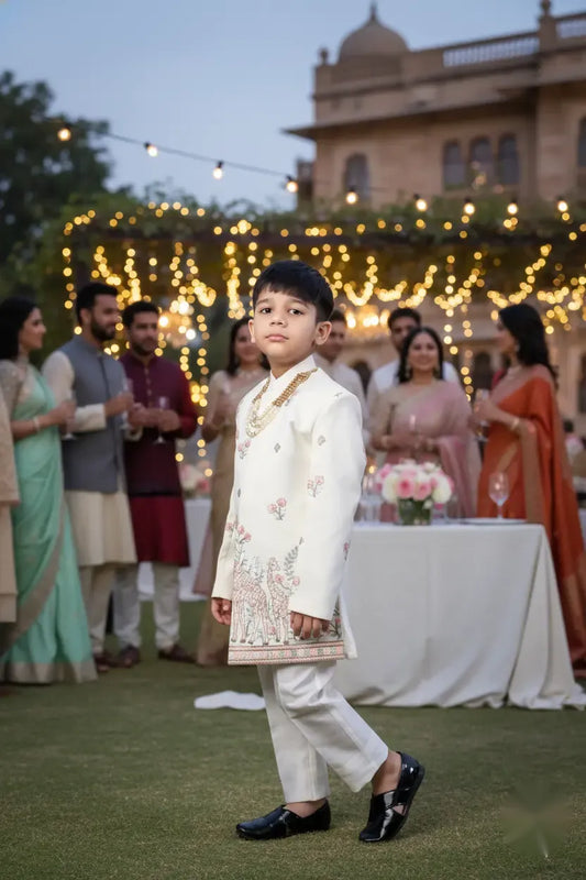 Giraffe Garden Embroidered Indo-Western Outfit for Boys