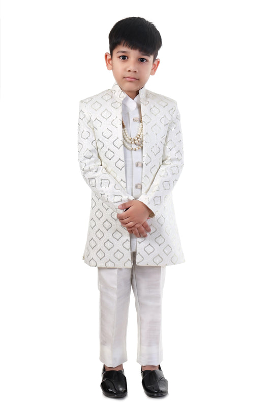 Ivory Luxe Embroidered Indo-Western Sherwani for Boys