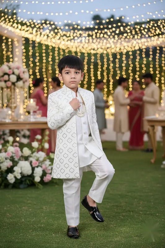 Ivory Luxe Embroidered Indo-Western Sherwani for Boys
