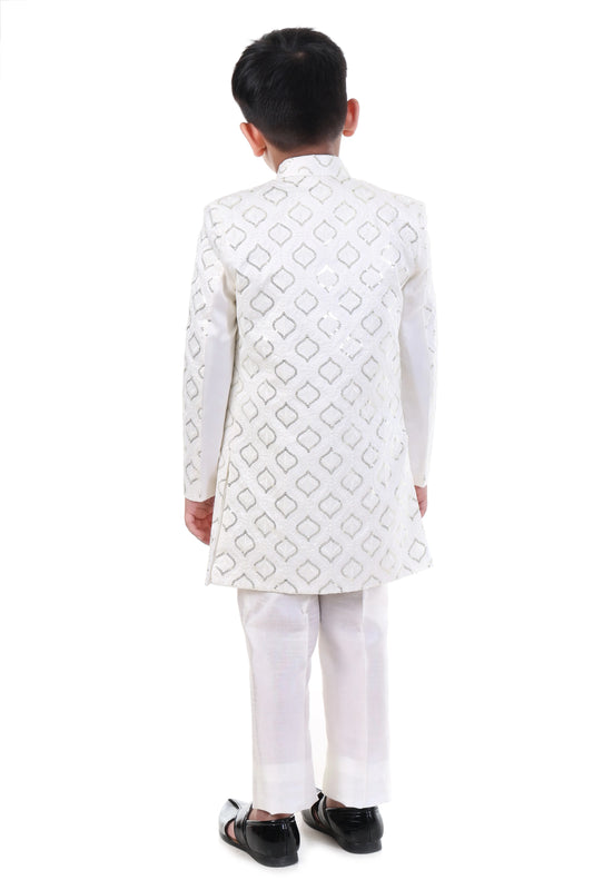 Ivory Luxe Embroidered Indo-Western Sherwani for Boys