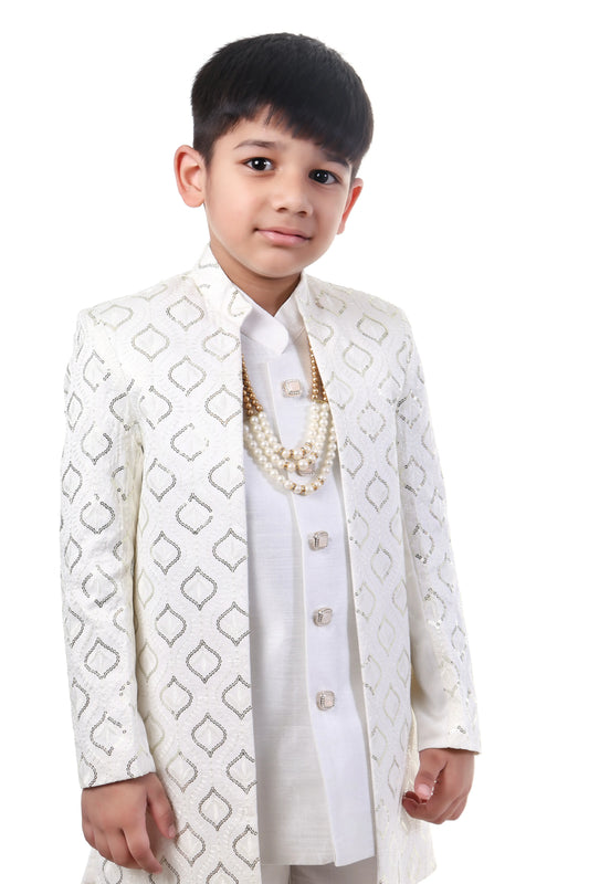 Ivory Luxe Embroidered Indo-Western Sherwani for Boys