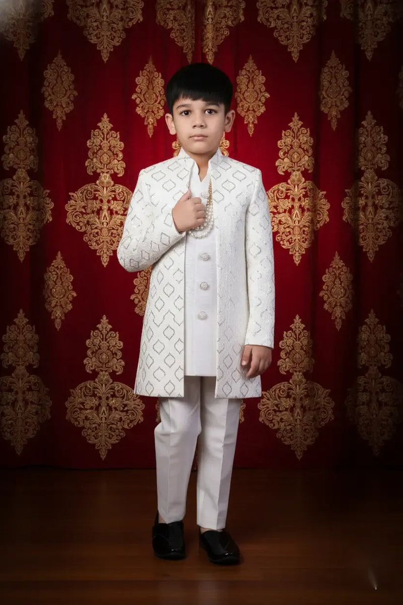 Ivory Luxe Embroidered Indo-Western Sherwani for Boys