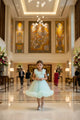 Mint Whirl Net Party Frock with Golden Belt for Girls