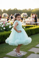 Mint Whirl Net Party Frock with Golden Belt for Girls