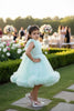 Mint Whirl Net Party Frock with Golden Belt for Girls