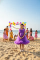 Plum Twirl Purple Girls Party Net Frock with Belt