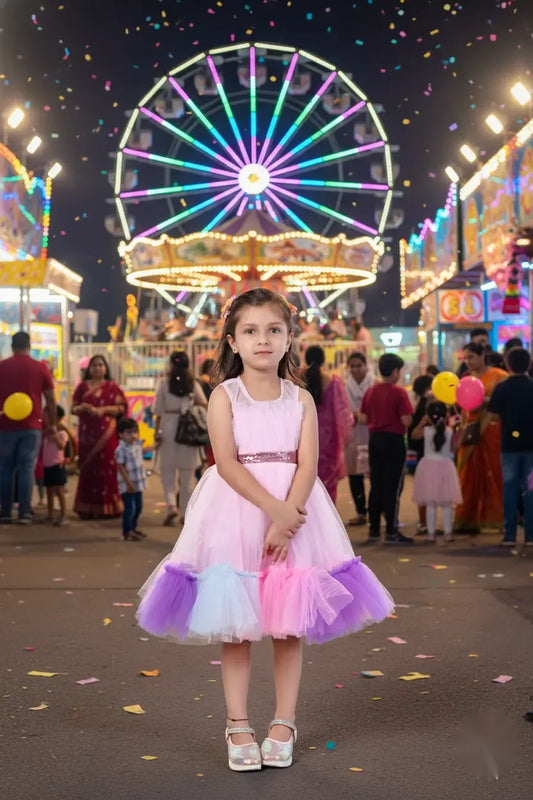 Candy Carousel Pink Tulle Layered Party Dress for Girls