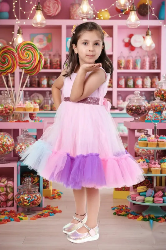 Candy Carousel Pink Tulle Layered Party Dress for Girls