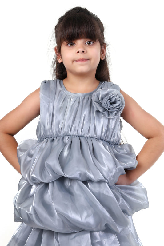 Glimmer Puff Grey Balloon Party Dress for Girls