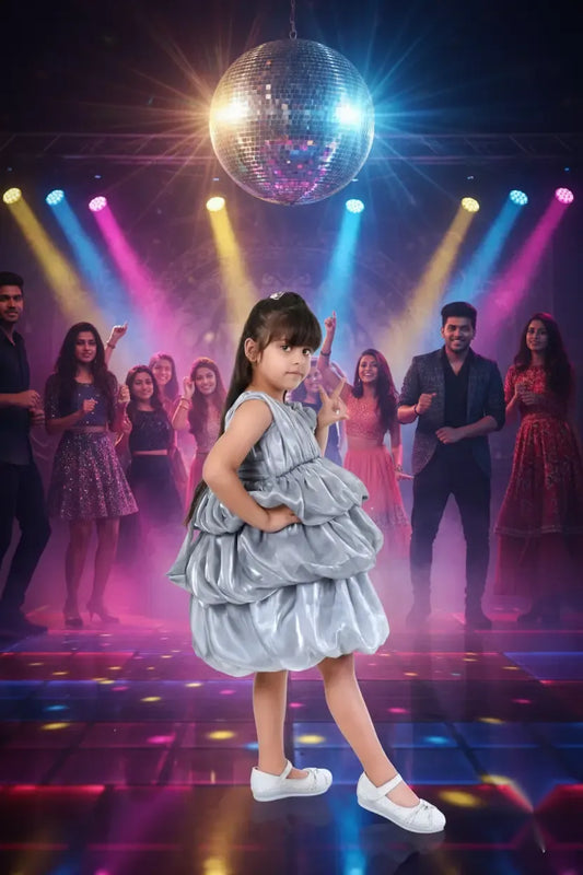 Glimmer Puff Grey Balloon Party Dress for Girls