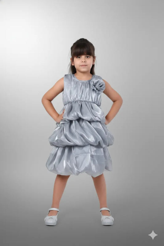 Glimmer Puff Grey Balloon Party Dress for Girls