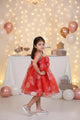 Radiant Red Tulle Spaghetti Party Dress for Girls