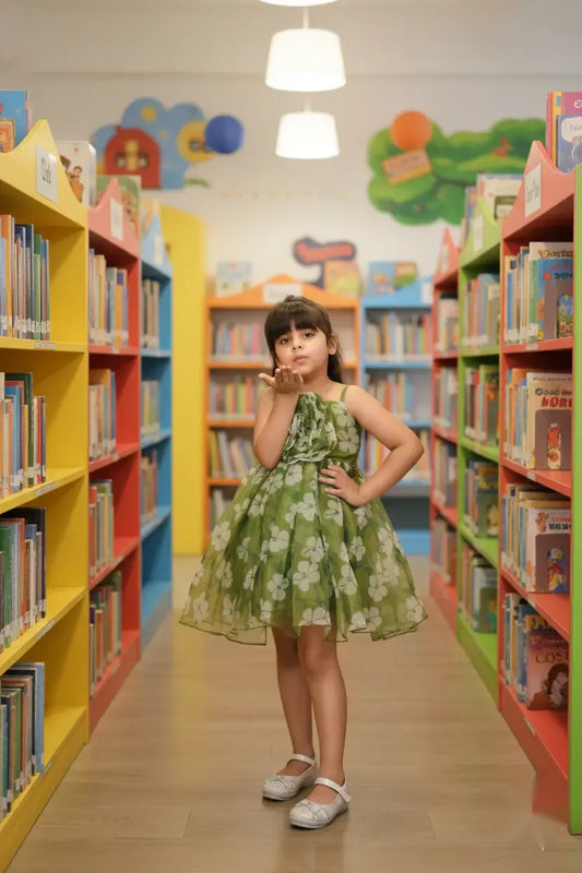 Emerald Blossom Green Tulle Party Dress for Girls