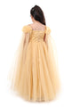 Golden Glamour Spaghetti Gown Party Dress for Girls