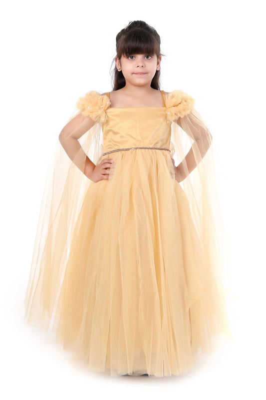 Golden Glamour Spaghetti Gown Party Dress for Girls