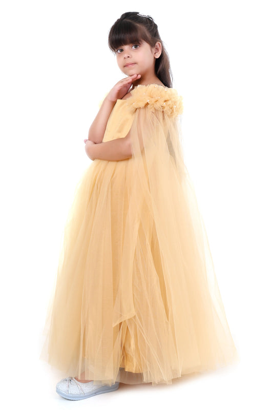 Golden Glamour Spaghetti Gown Party Dress for Girls
