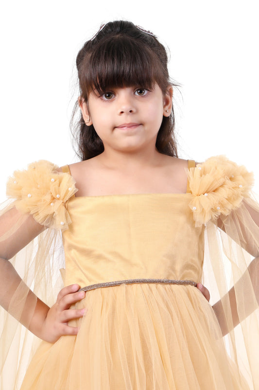 Golden Glamour Spaghetti Gown Party Dress for Girls