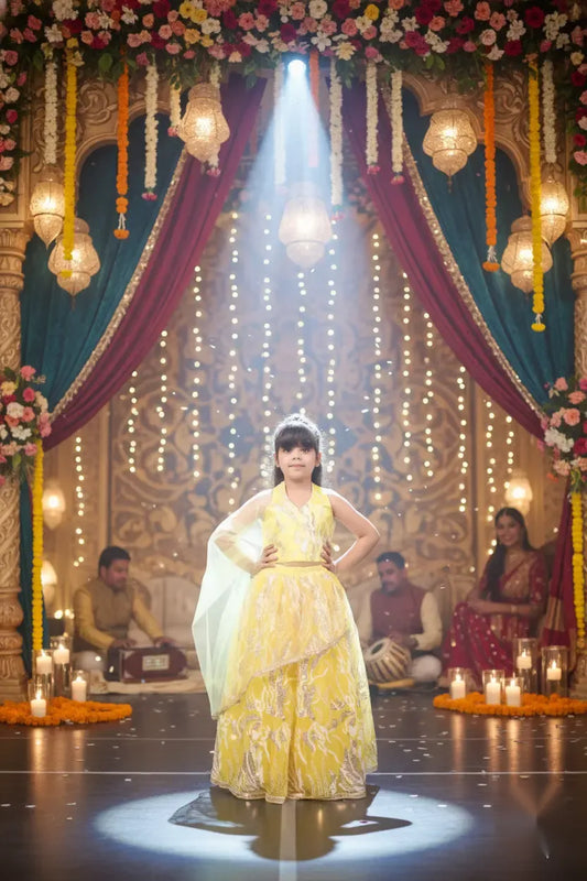 Golden Gleam Yellow Girls Festive Lehenga Choli