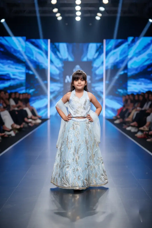 Sky Sparkle Blue Lehenga Choli Set for Girls Wedding Wear