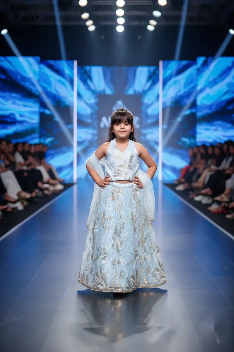 Sky Sparkle Blue Lehenga Choli Set for Girls Wedding Wear