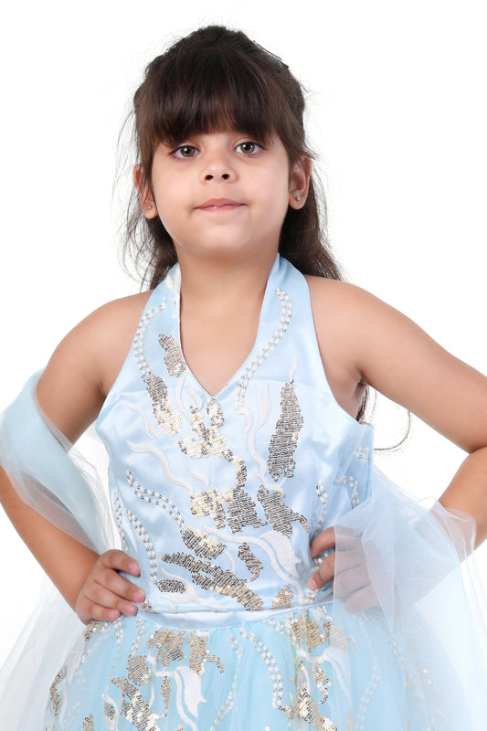 Sky Sparkle Blue Lehenga Choli Set for Girls Wedding Wear